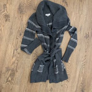 Gray/White, Long Sweater, Buttons/Pockets Size S.